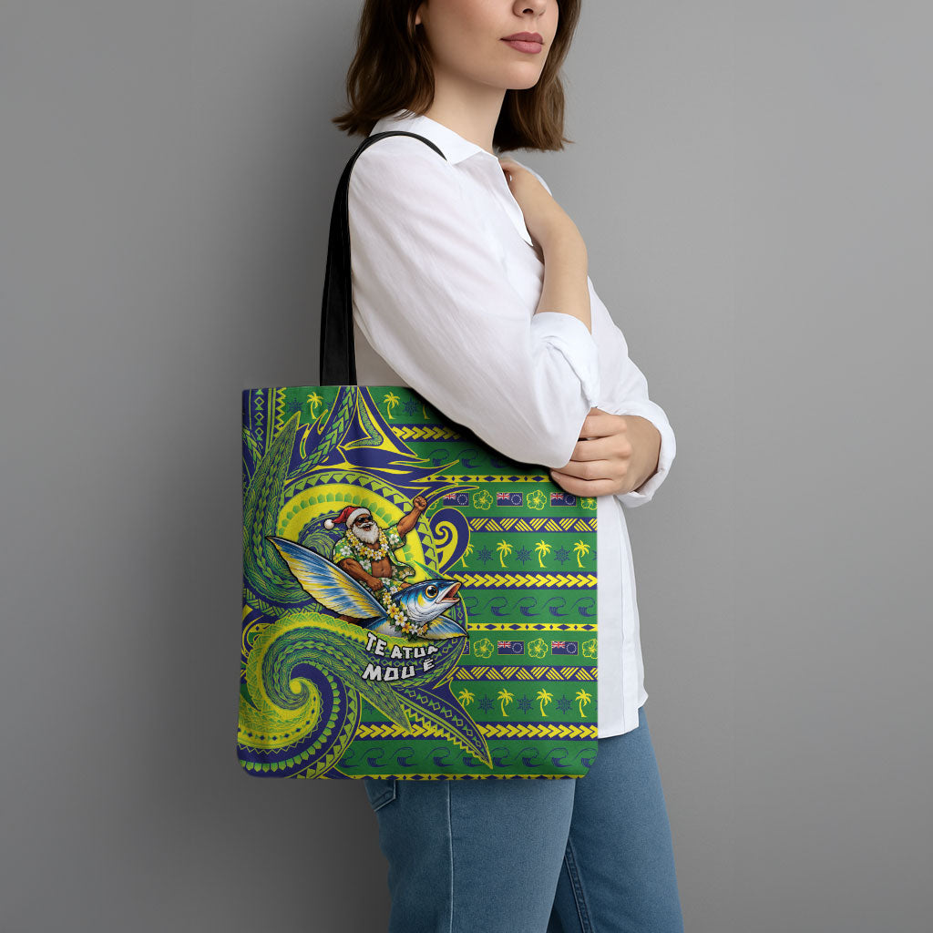 Cook Islands Christmas Tote Bag Santa Riding Flying Fish DT05 - Polynesian Pride