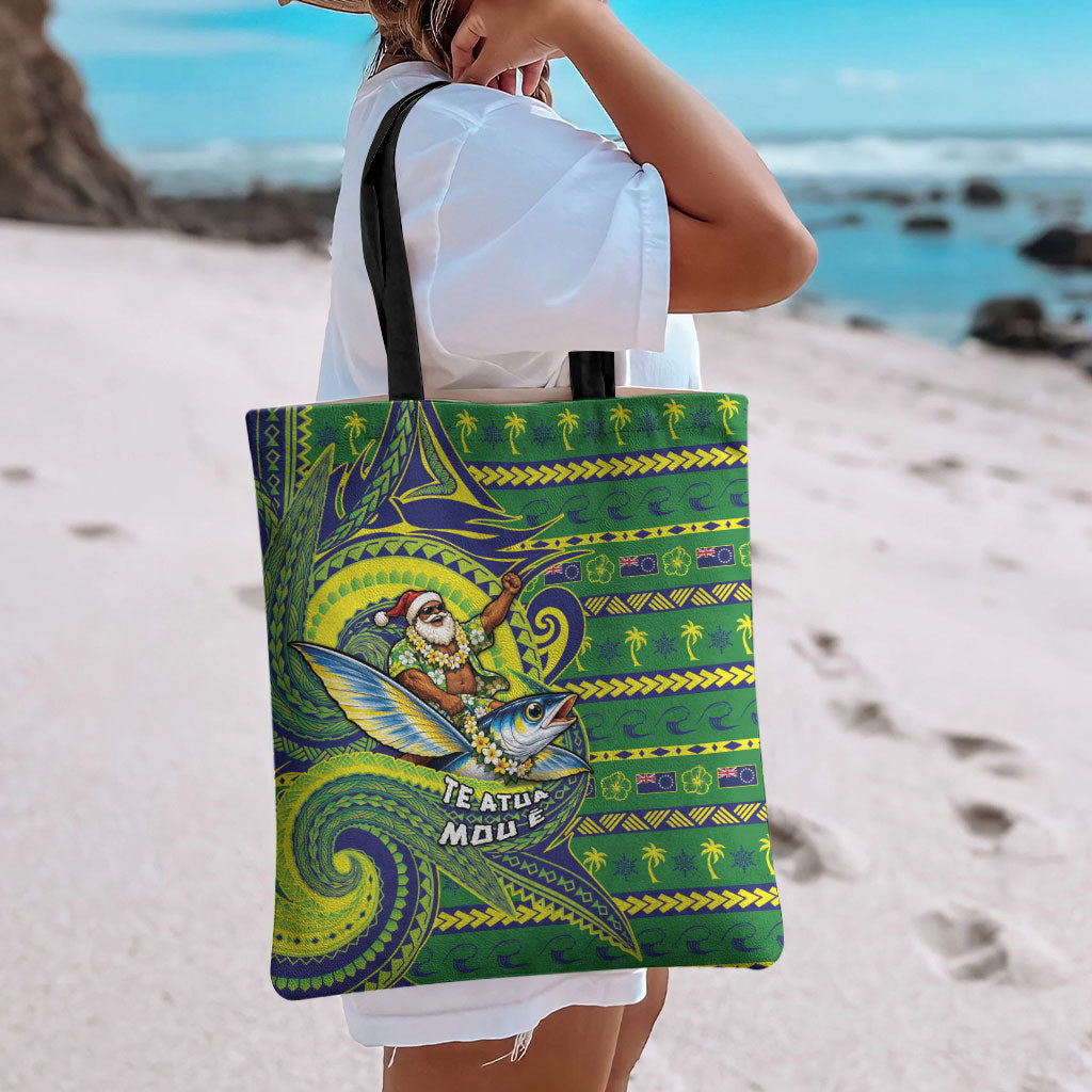 Cook Islands Christmas Tote Bag Santa Riding Flying Fish DT05 - Polynesian Pride