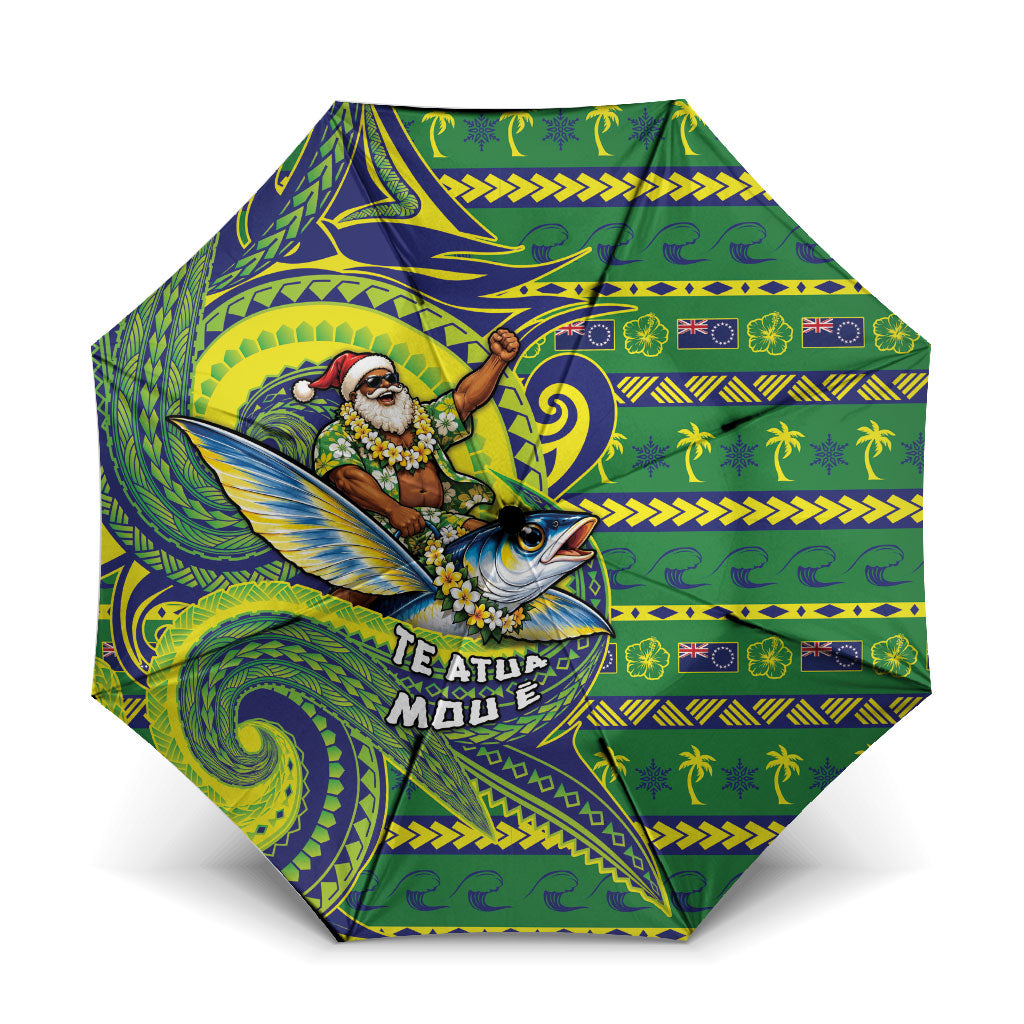 Cook Islands Christmas Umbrella Santa Riding Flying Fish DT05 One Size Folded 11.42 inch Opened Diameter 37.4 inch Green - Polynesian Pride