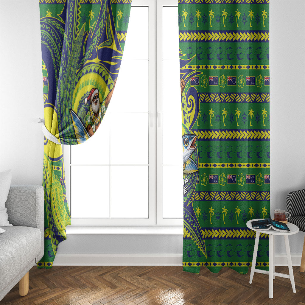Cook Islands Christmas Window Curtain Santa Riding Flying Fish DT05 - Polynesian Pride