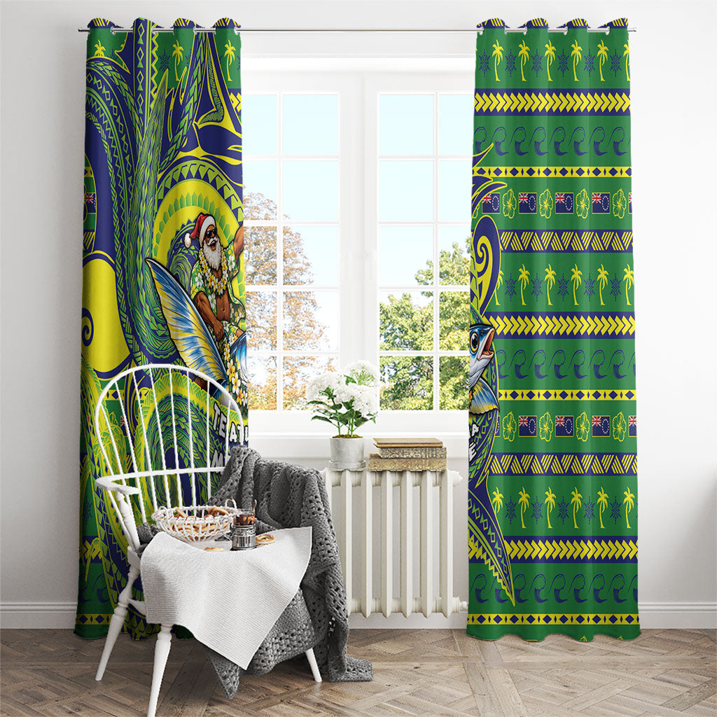 Cook Islands Christmas Window Curtain Santa Riding Flying Fish DT05 - Polynesian Pride