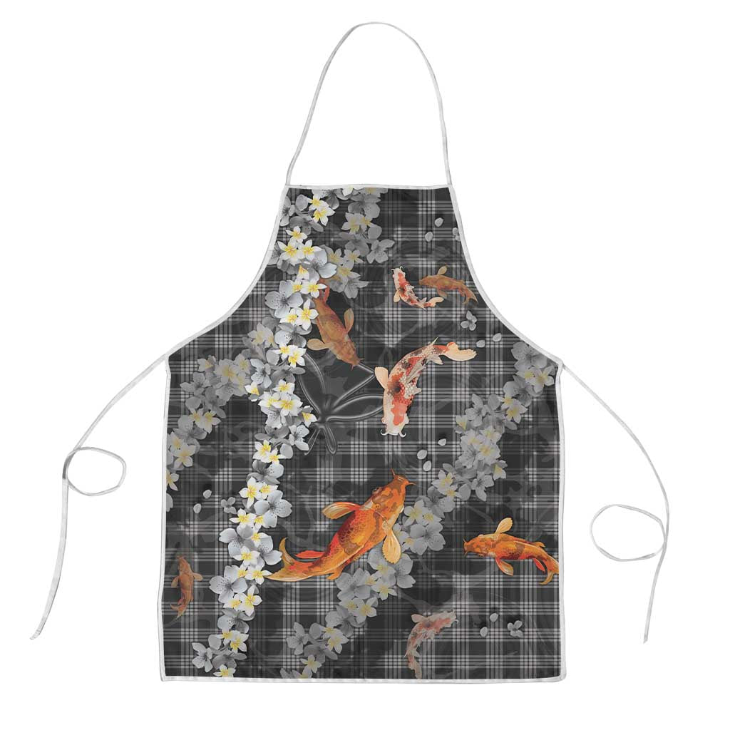 Black Palaka Hawaiian And Japanese Apron Sakura Lei With Koi Fish - Polynesian Pride