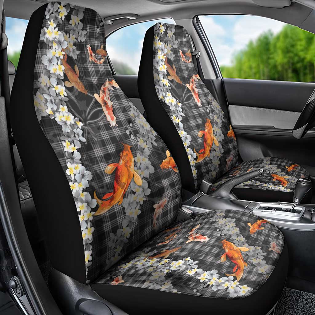 Black Palaka Hawaiian And Japanese Car Seat Cover Sakura Lei With Koi Fish - Polynesian Pride