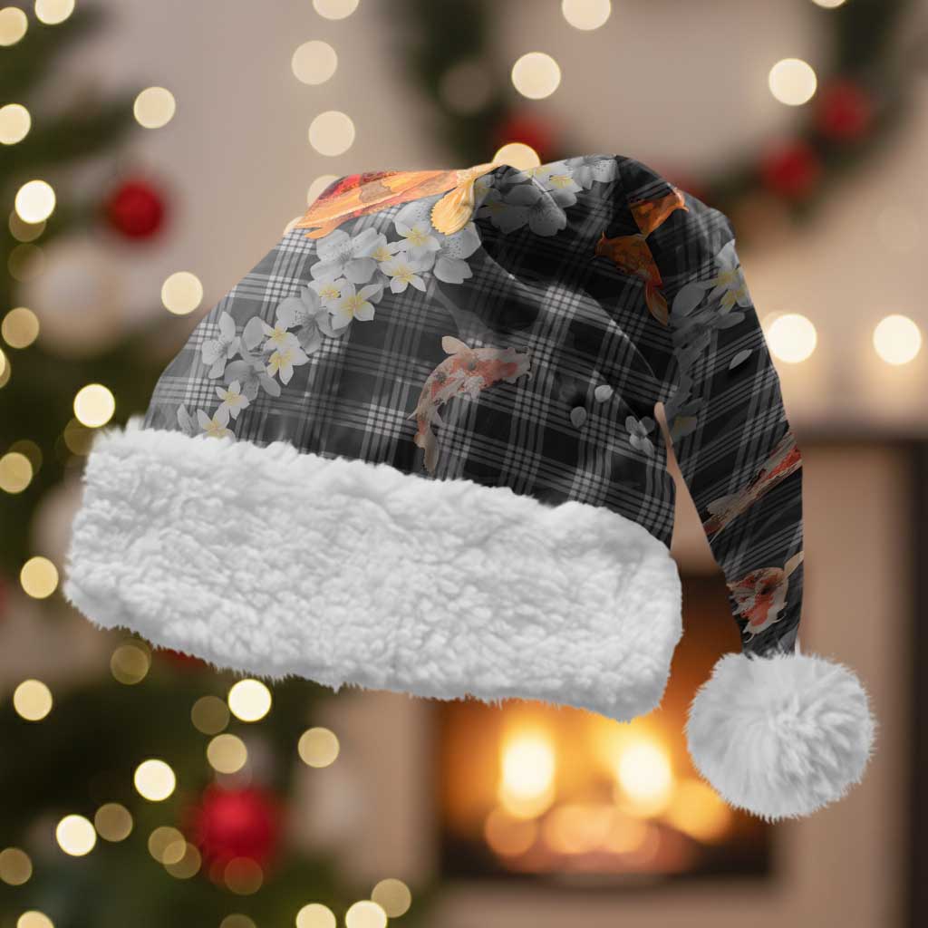 Black Palaka Hawaiian And Japanese Christmas Santa Hat Sakura Lei With Koi Fish - Polynesian Pride