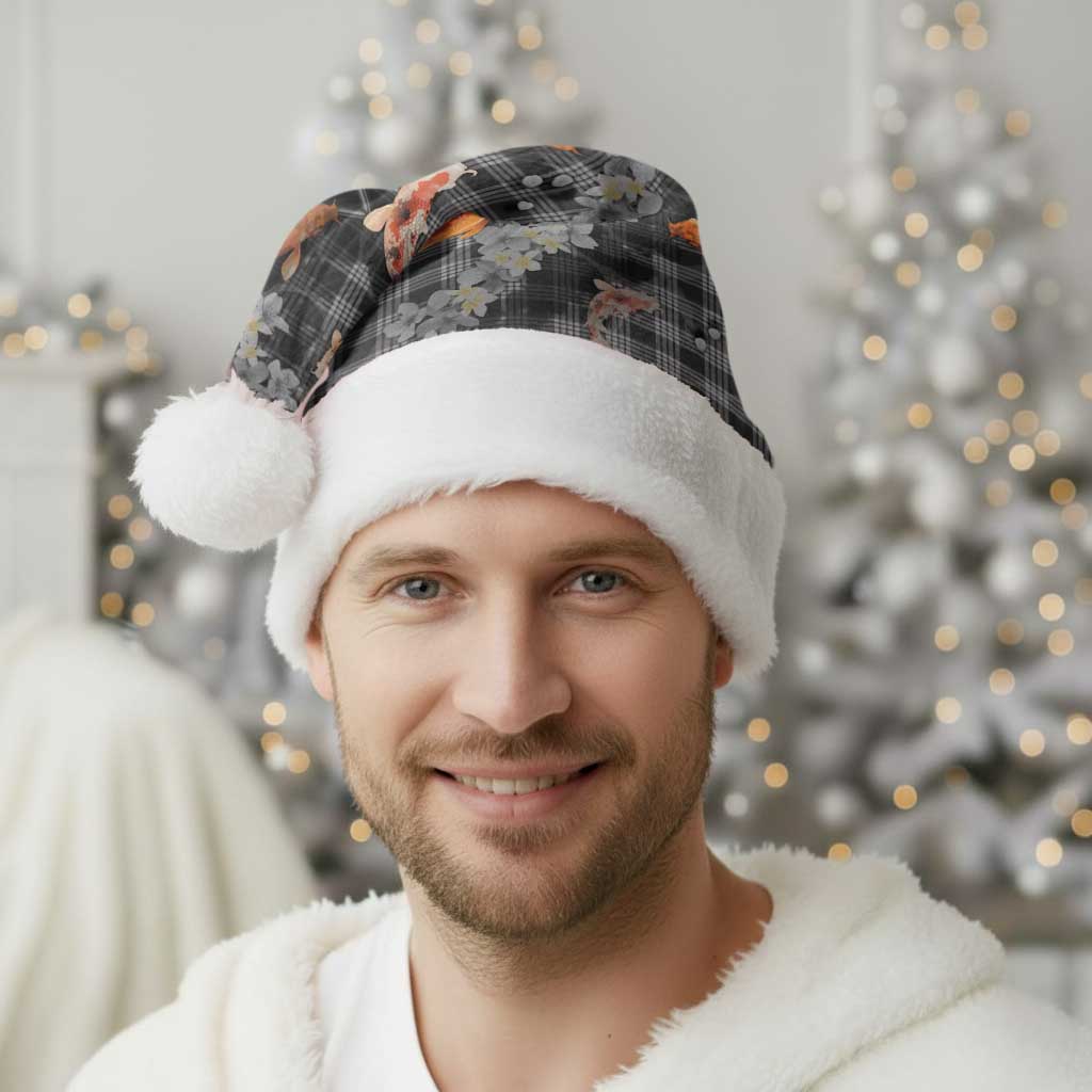Black Palaka Hawaiian And Japanese Christmas Santa Hat Sakura Lei With Koi Fish - Polynesian Pride