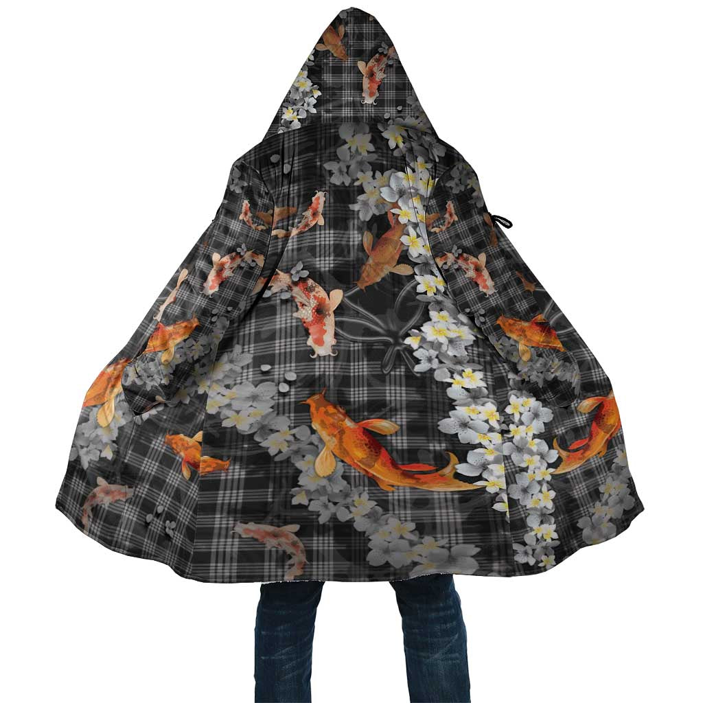 Black Palaka Hawaiian And Japanese Cloak Sakura Lei With Koi Fish - Polynesian Pride