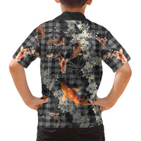 Black Palaka Hawaiian And Japanese Family Matching Mermaid Dress and Hawaiian Shirt Sakura Lei With Koi Fish DT05 - Polynesian Pride