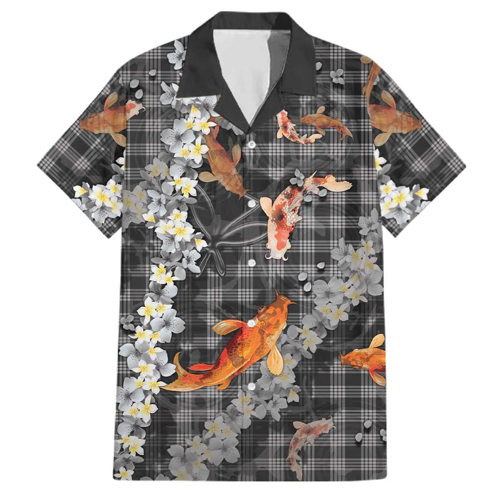 Black Palaka Hawaiian And Japanese Family Matching Mermaid Dress and Hawaiian Shirt Sakura Lei With Koi Fish DT05 Dad's Shirt - Short Sleeve Black - Polynesian Pride