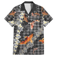 Black Palaka Hawaiian And Japanese Family Matching Puletasi and Hawaiian Shirt Sakura Lei With Koi Fish DT05 Dad's Shirt - Short Sleeve Black - Polynesian Pride