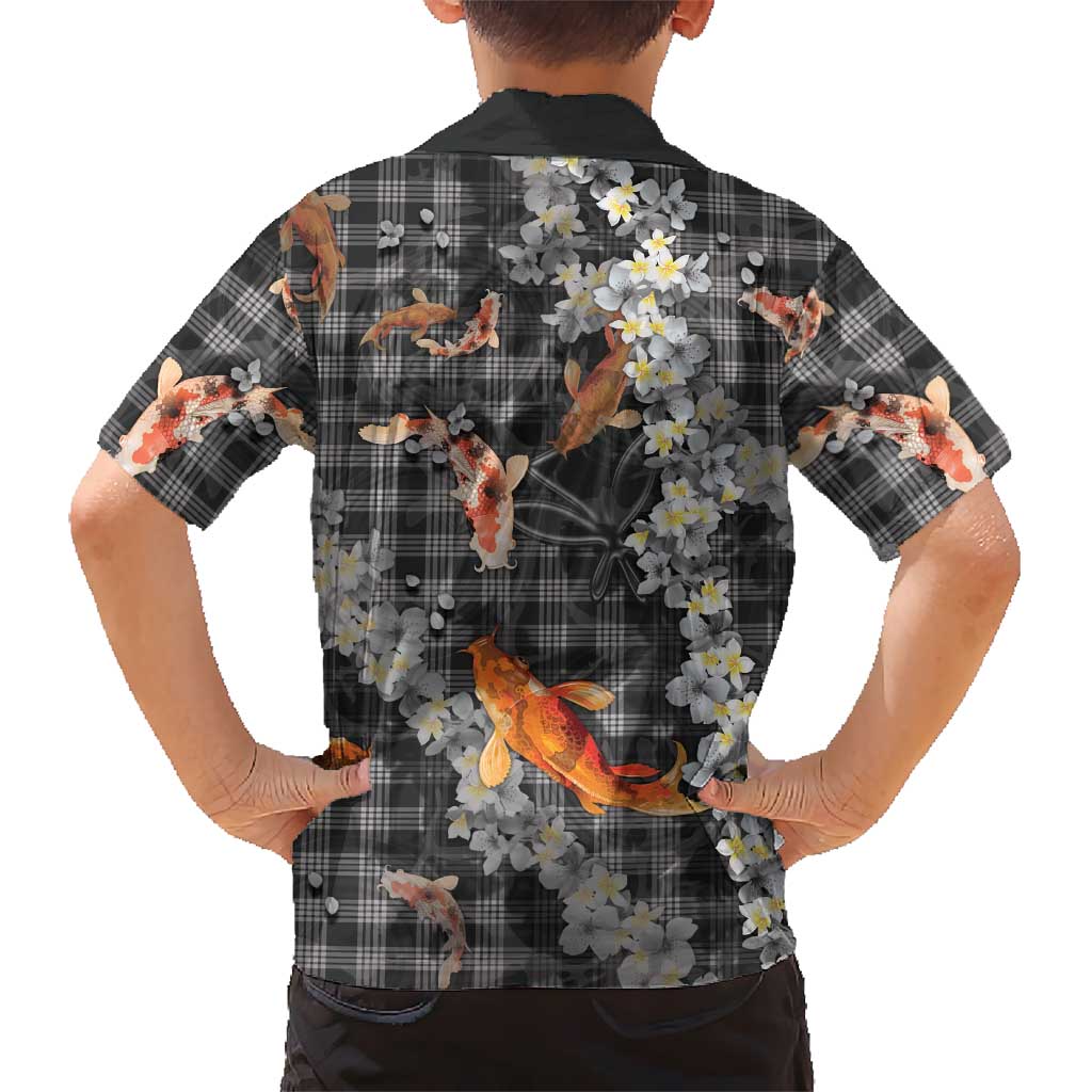 Black Palaka Hawaiian And Japanese Family Matching Summer Maxi Dress and Hawaiian Shirt Sakura Lei With Koi Fish DT05 - Polynesian Pride