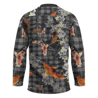 Black Palaka Hawaiian And Japanese Hockey Jersey Sakura Lei With Koi Fish - Polynesian Pride