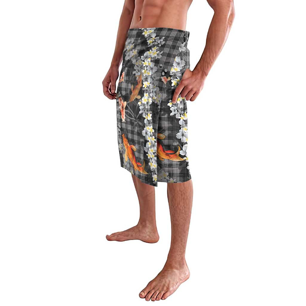 Black Palaka Hawaiian And Japanese Lavalava Sakura Lei With Koi Fish - Polynesian Pride