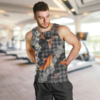 Black Palaka Hawaiian And Japanese Men Tank Top Sakura Lei With Koi Fish DT05 Black - Polynesian Pride