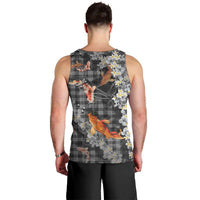 Black Palaka Hawaiian And Japanese Men Tank Top Sakura Lei With Koi Fish DT05 - Polynesian Pride