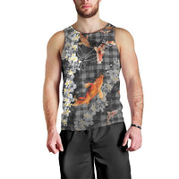 Black Palaka Hawaiian And Japanese Men Tank Top Sakura Lei With Koi Fish DT05 - Polynesian Pride