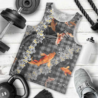 Black Palaka Hawaiian And Japanese Men Tank Top Sakura Lei With Koi Fish DT05 - Polynesian Pride