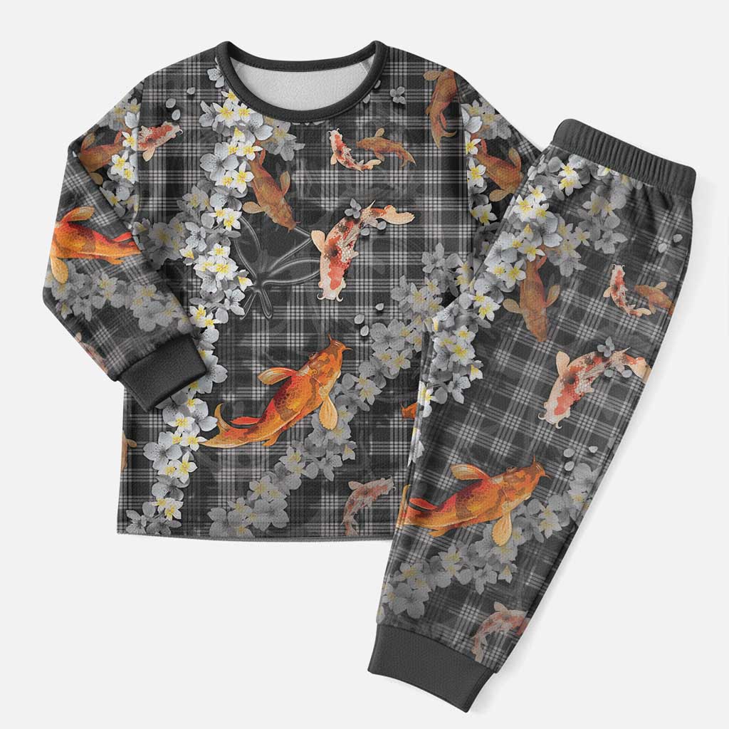 Black Palaka Hawaiian And Japanese Christmas Pajama Set Sakura Lei With Koi Fish DT05 Men Black - Polynesian Pride