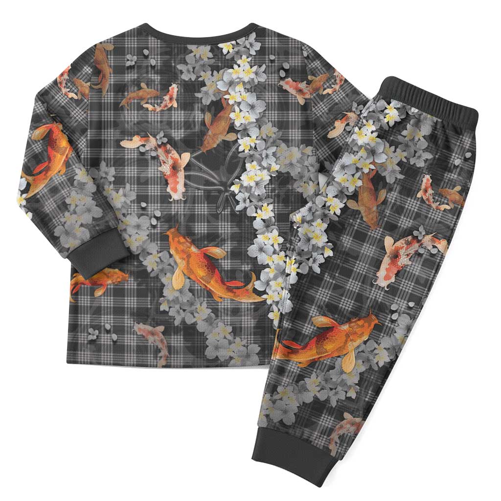 Black Palaka Hawaiian And Japanese Christmas Pajama Set Sakura Lei With Koi Fish DT05 - Polynesian Pride