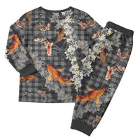 Black Palaka Hawaiian And Japanese Christmas Pajama Set Sakura Lei With Koi Fish DT05 - Polynesian Pride