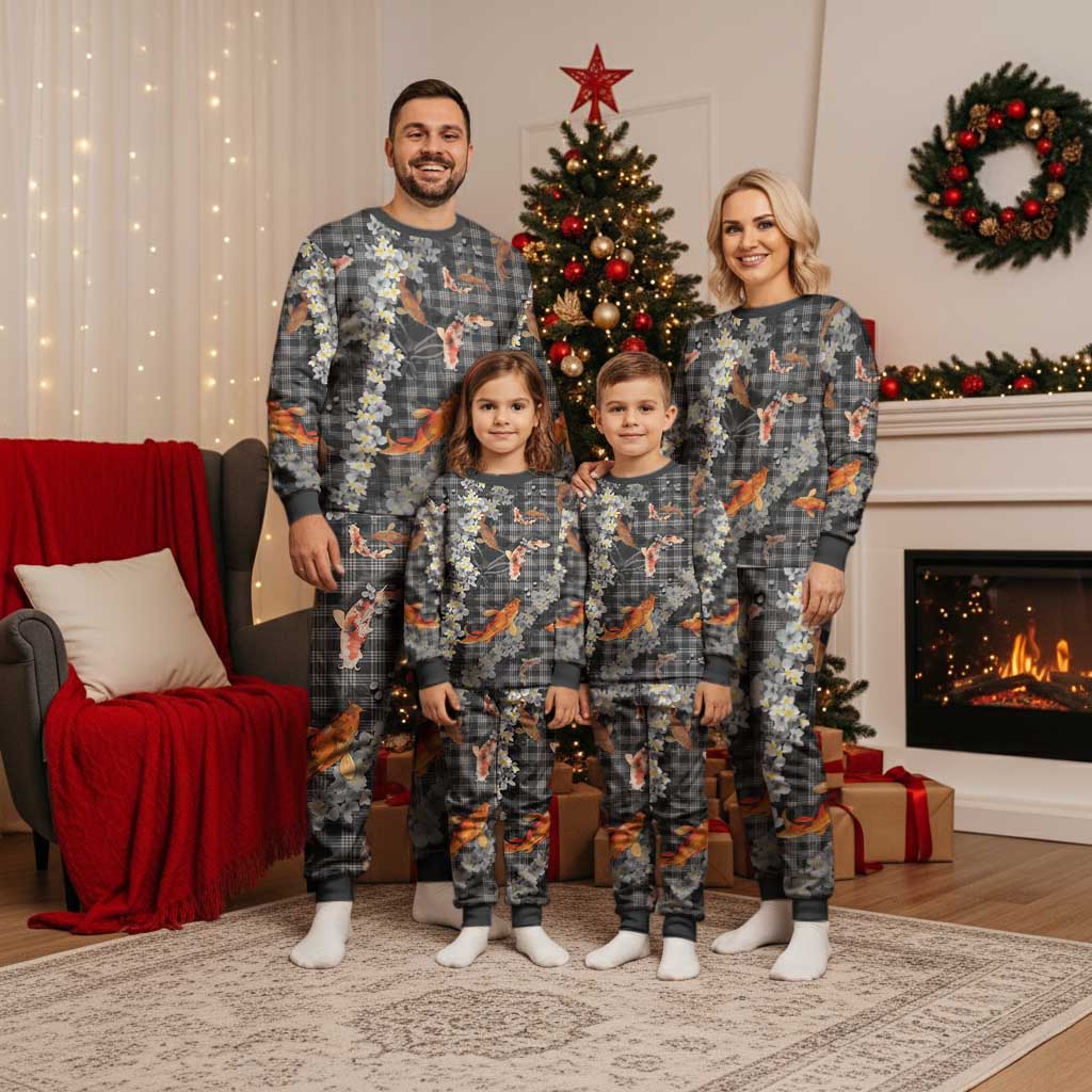 Black Palaka Hawaiian And Japanese Christmas Pajama Set Sakura Lei With Koi Fish DT05 - Polynesian Pride