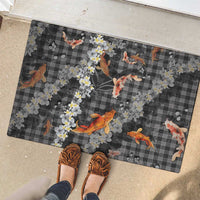 Black Palaka Hawaiian And Japanese Rubber Doormat Sakura Lei With Koi Fish DT05 - Polynesian Pride