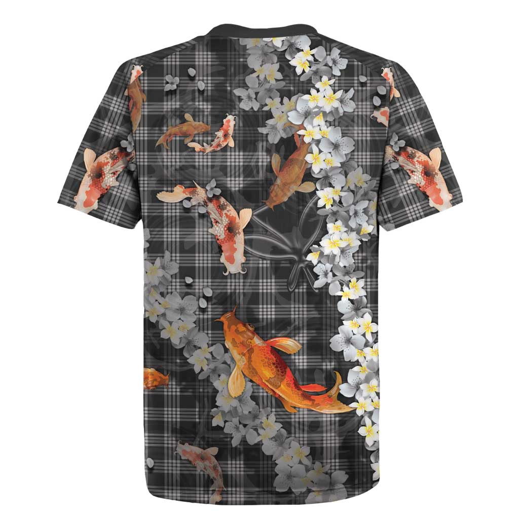 Black Palaka Hawaiian And Japanese Rugby Jersey Sakura Lei With Koi Fish - Polynesian Pride
