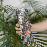 Black Palaka Hawaiian And Japanese Skinny Tumbler Sakura Lei With Koi Fish DT05 - Polynesian Pride
