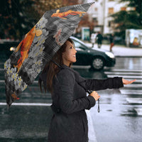 Black Palaka Hawaiian And Japanese Umbrella Sakura Lei With Koi Fish - Polynesian Pride