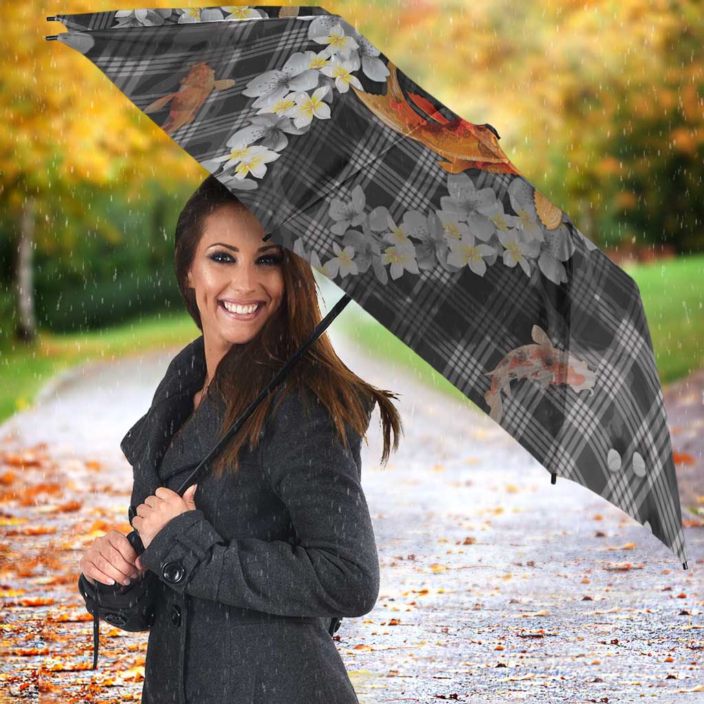 Black Palaka Hawaiian And Japanese Umbrella Sakura Lei With Koi Fish - Polynesian Pride