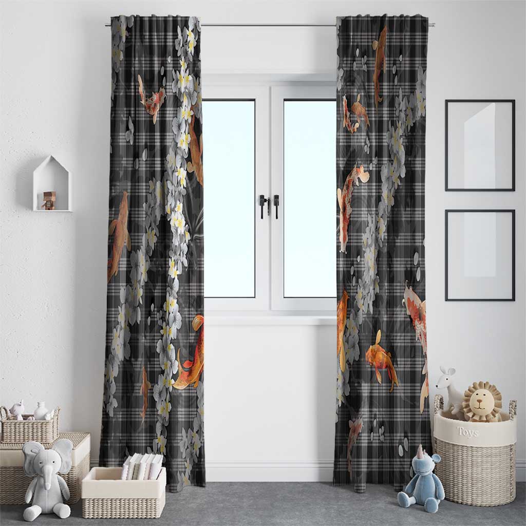 Black Palaka Hawaiian And Japanese Window Curtain Sakura Lei With Koi Fish - Polynesian Pride
