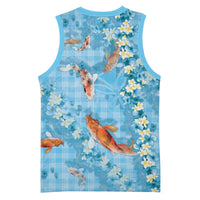 Blue Palaka Hawaiian And Japanese Basketball Jersey Sakura Lei With Koi Fish DT05 - Polynesian Pride