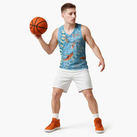Blue Palaka Hawaiian And Japanese Basketball Jersey Sakura Lei With Koi Fish DT05 - Polynesian Pride