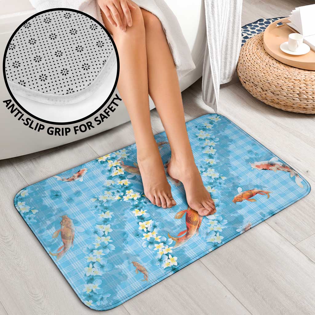 Blue Palaka Hawaiian And Japanese Bathroom Set Sakura Lei With Koi Fish - Polynesian Pride