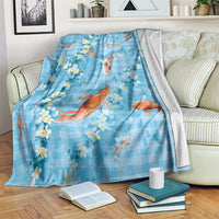 Blue Palaka Hawaiian And Japanese Blanket Sakura Lei With Koi Fish DT05 Blue - Polynesian Pride