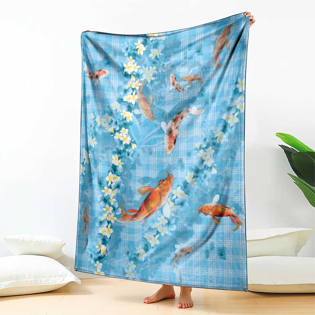 Blue Palaka Hawaiian And Japanese Blanket Sakura Lei With Koi Fish DT05 - Polynesian Pride