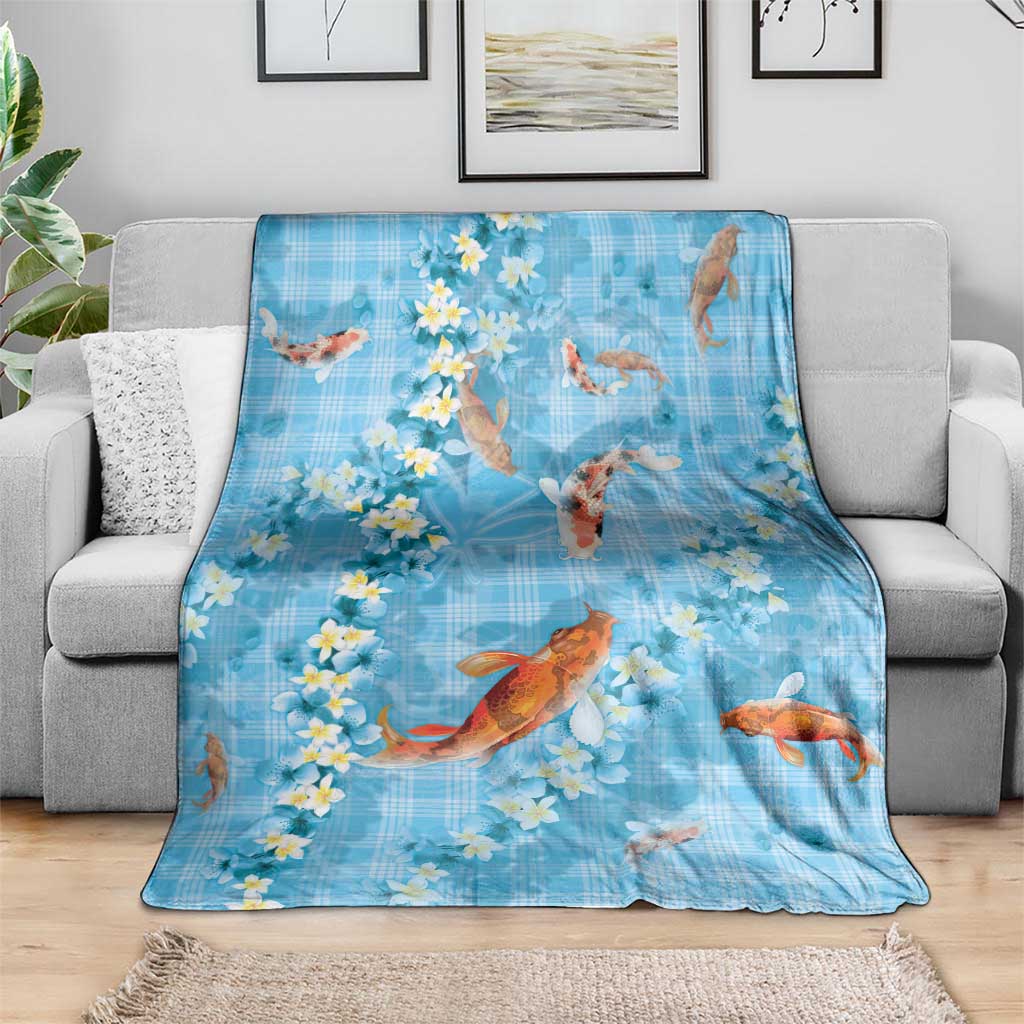 Blue Palaka Hawaiian And Japanese Blanket Sakura Lei With Koi Fish DT05 - Polynesian Pride