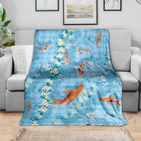Blue Palaka Hawaiian And Japanese Blanket Sakura Lei With Koi Fish DT05 - Polynesian Pride