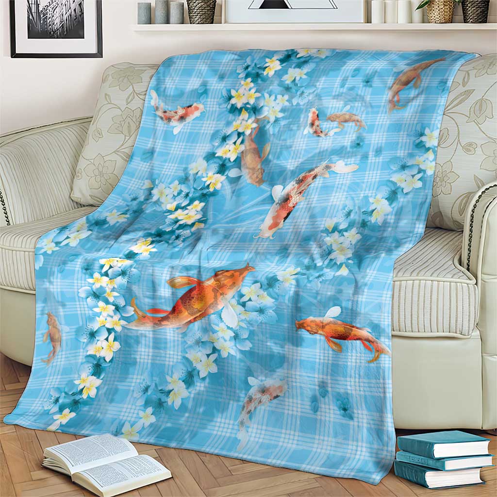 Blue Palaka Hawaiian And Japanese Blanket Sakura Lei With Koi Fish DT05 - Polynesian Pride