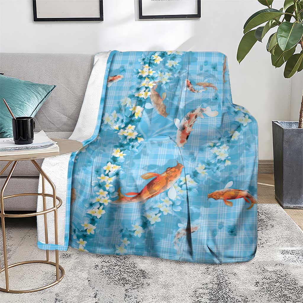Blue Palaka Hawaiian And Japanese Blanket Sakura Lei With Koi Fish DT05 - Polynesian Pride