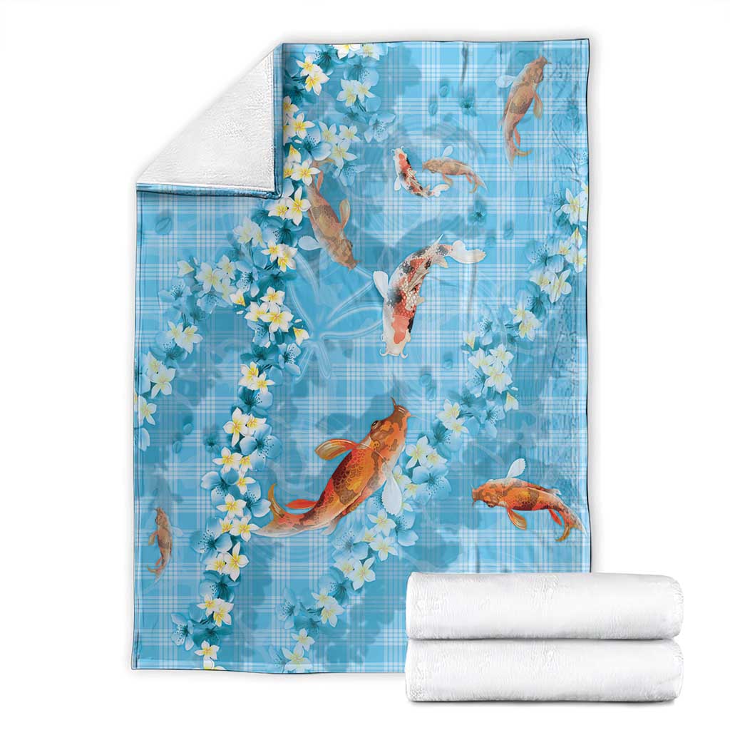 Blue Palaka Hawaiian And Japanese Blanket Sakura Lei With Koi Fish DT05 - Polynesian Pride
