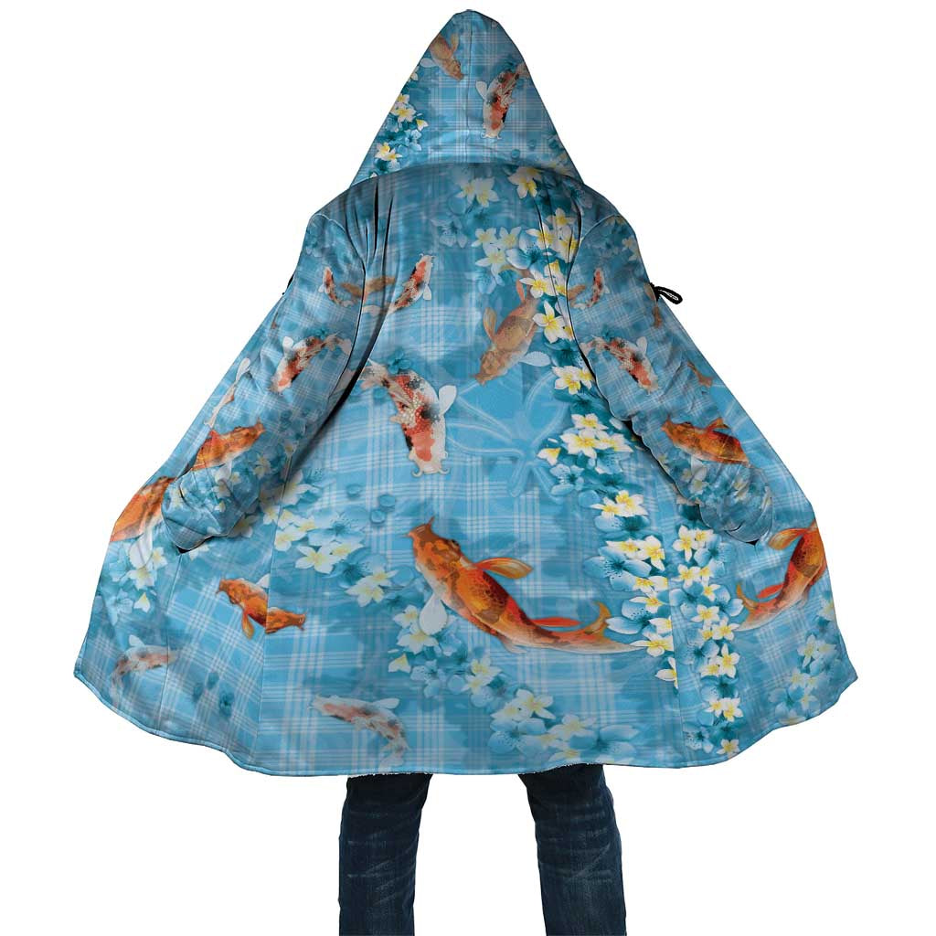 Blue Palaka Hawaiian And Japanese Cloak Sakura Lei With Koi Fish - Polynesian Pride