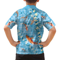 Blue Palaka Hawaiian And Japanese Family Matching Long Sleeve Bodycon Dress and Hawaiian Shirt Sakura Lei With Koi Fish DT05 - Polynesian Pride