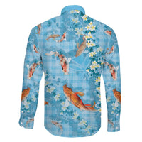 Blue Palaka Hawaiian And Japanese Family Matching Mermaid Dress and Hawaiian Shirt Sakura Lei With Koi Fish DT05 - Polynesian Pride