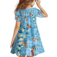 Blue Palaka Hawaiian And Japanese Family Matching Off The Shoulder Long Sleeve Dress and Hawaiian Shirt Sakura Lei With Koi Fish DT05 - Polynesian Pride