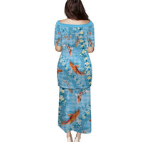 Blue Palaka Hawaiian And Japanese Family Matching Puletasi and Hawaiian Shirt Sakura Lei With Koi Fish DT05 - Polynesian Pride