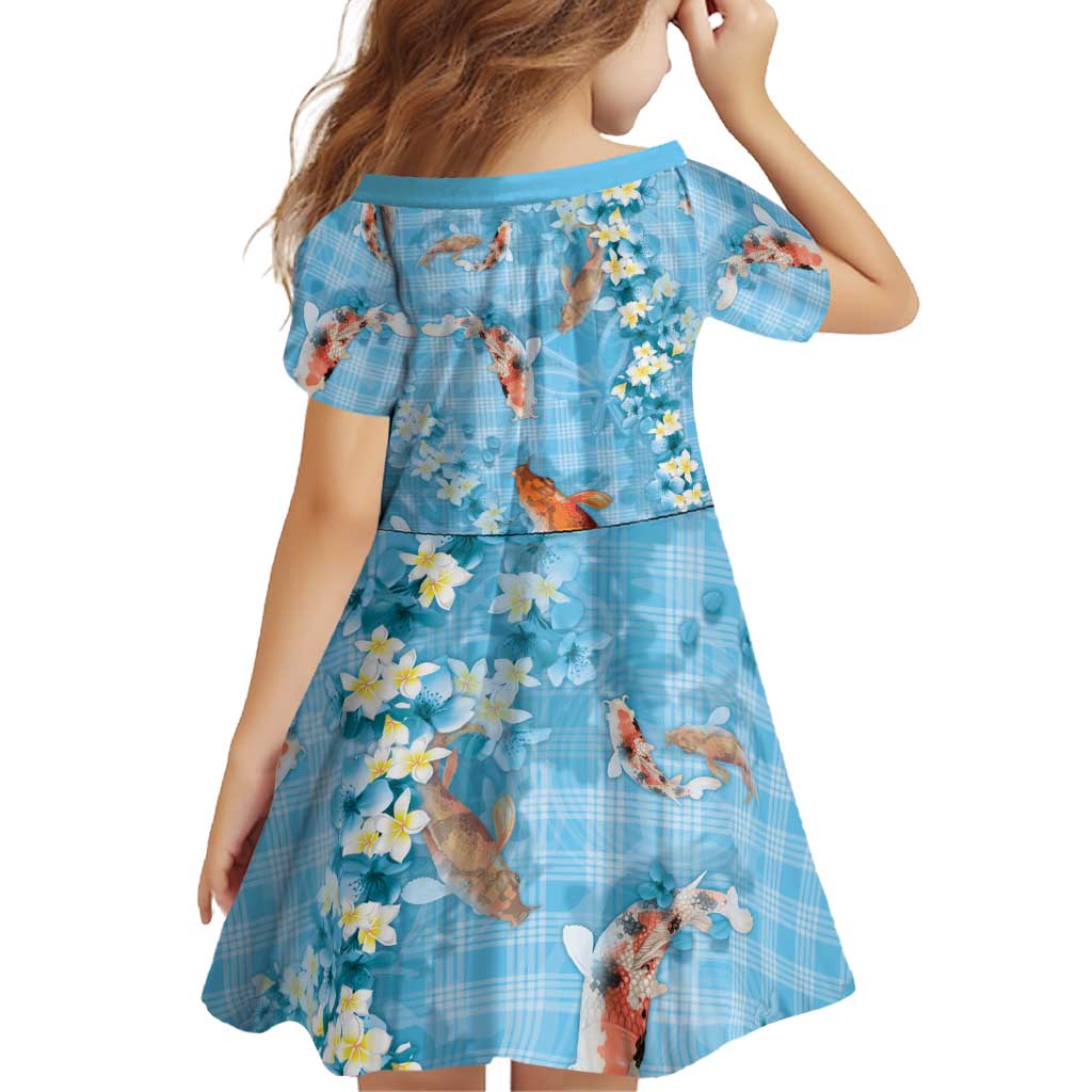 Blue Palaka Hawaiian And Japanese Family Matching Short Sleeve Bodycon Dress and Hawaiian Shirt Sakura Lei With Koi Fish DT05 - Polynesian Pride