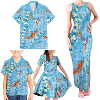 Blue Palaka Hawaiian And Japanese Family Matching Tank Maxi Dress and Hawaiian Shirt Sakura Lei With Koi Fish DT05 - Polynesian Pride