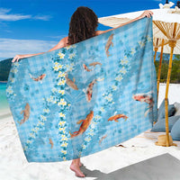 Blue Palaka Hawaiian And Japanese Sarong Sakura Lei With Koi Fish DT05 One Size 44 x 66 inches Blue - Polynesian Pride
