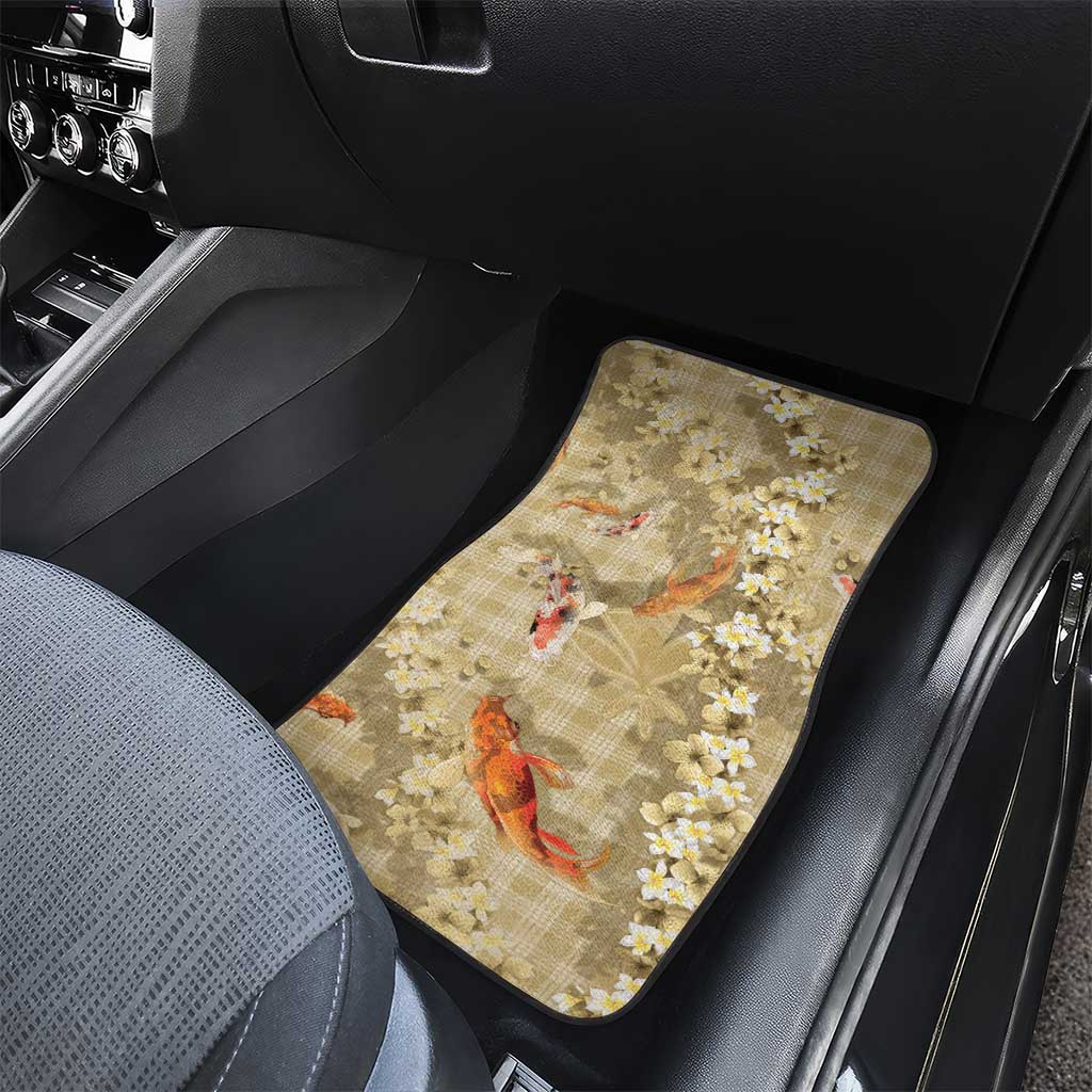 Beige Palaka Hawaiian And Japanese Car Mats Sakura Lei With Koi Fish - Polynesian Pride