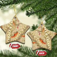 Beige Palaka Hawaiian And Japanese Ceramic Ornament Sakura Lei With Koi Fish - Polynesian Pride